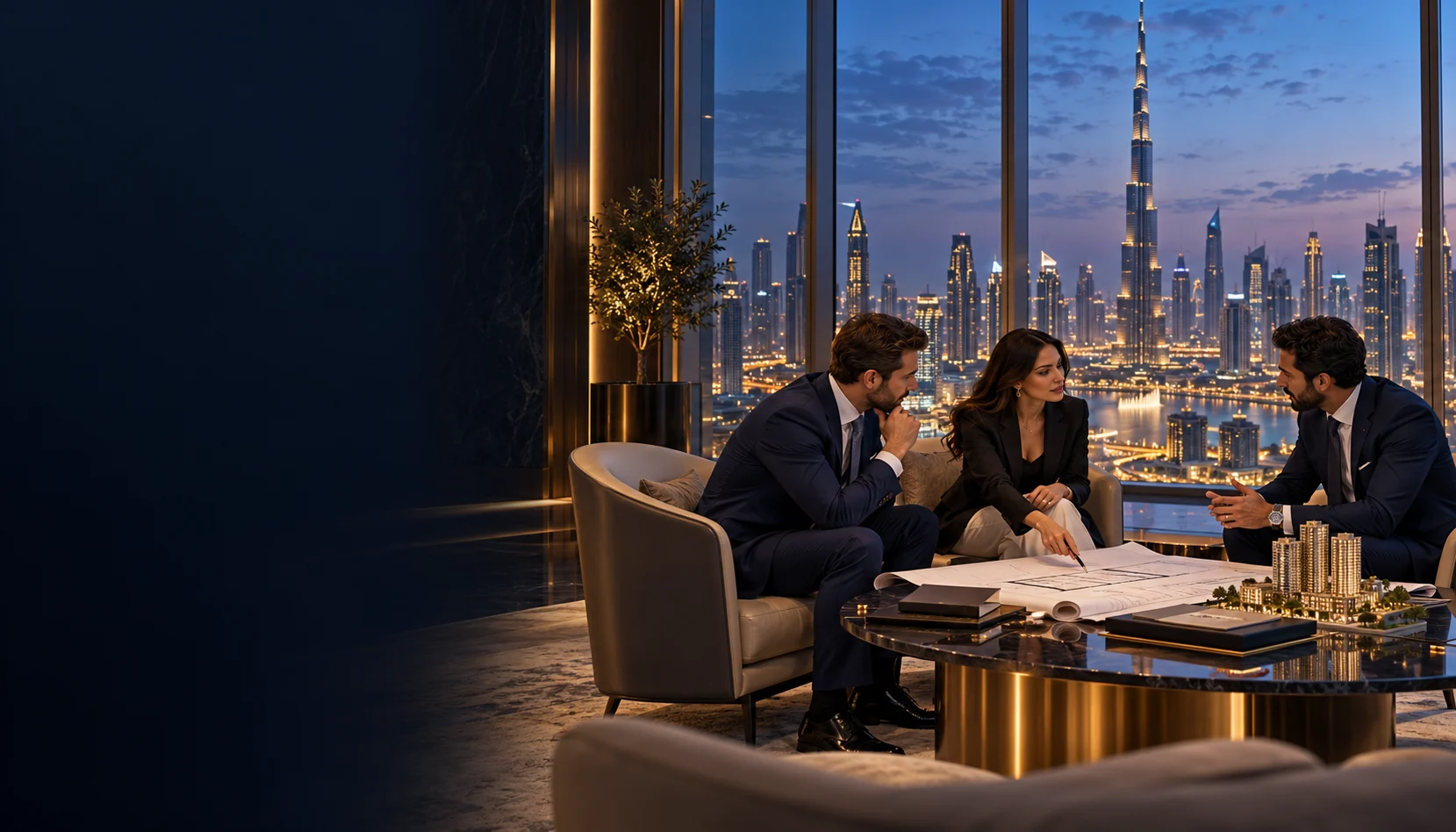 Illustrative property partnership discussion in a Dubai office